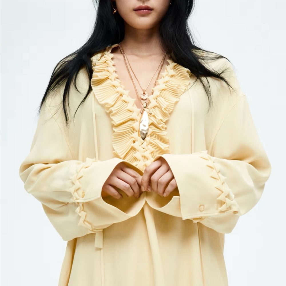 H & M Limited Edition Pale Yellow Ruffled Chiffon Blouse/ Tunic